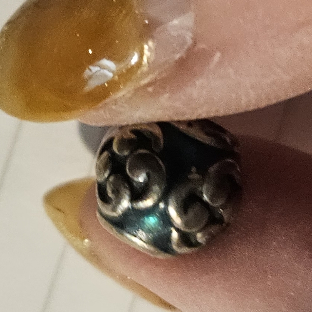 Elegant Silver and Blue Green Swirl Pandora Bead